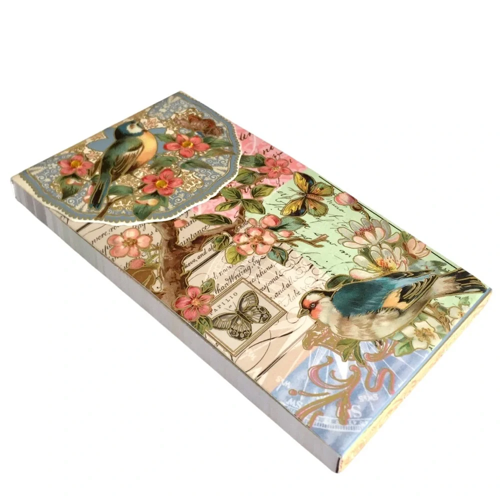 Punch Studio Embellished Long Notepad: Patchwork Birds on Floral Branches(92993)